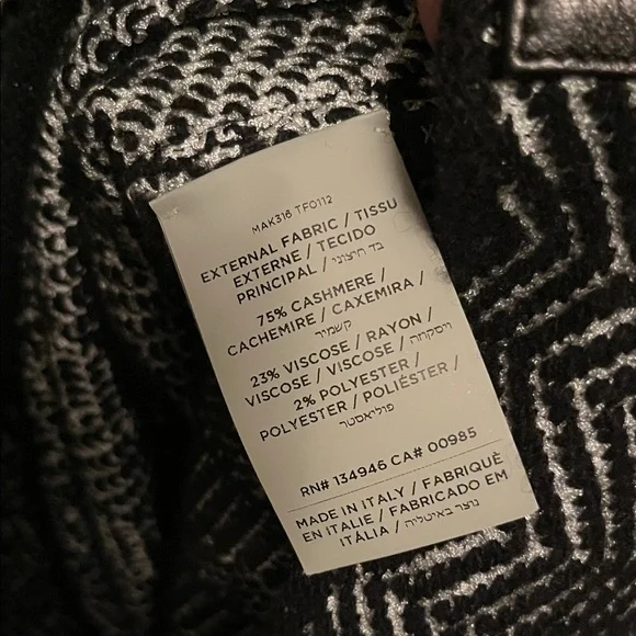 Excellent Tom Ford Black and White Chevron Cashmere & leather Sweater size XS - Picture 7 of 8